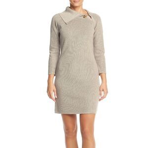 New! CALVIN KLEIN Women's Metallic Sweater Dress Ribbed Size XL Khaki Gold